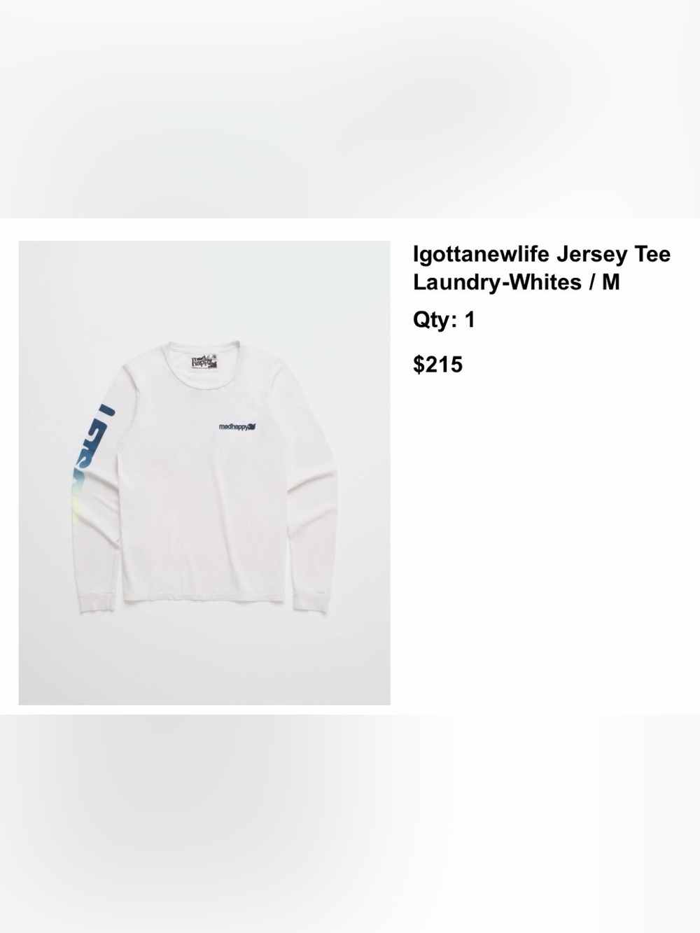 Madhappy White Long Sleeve Tee with Navy Logo - Picture 1 of 1